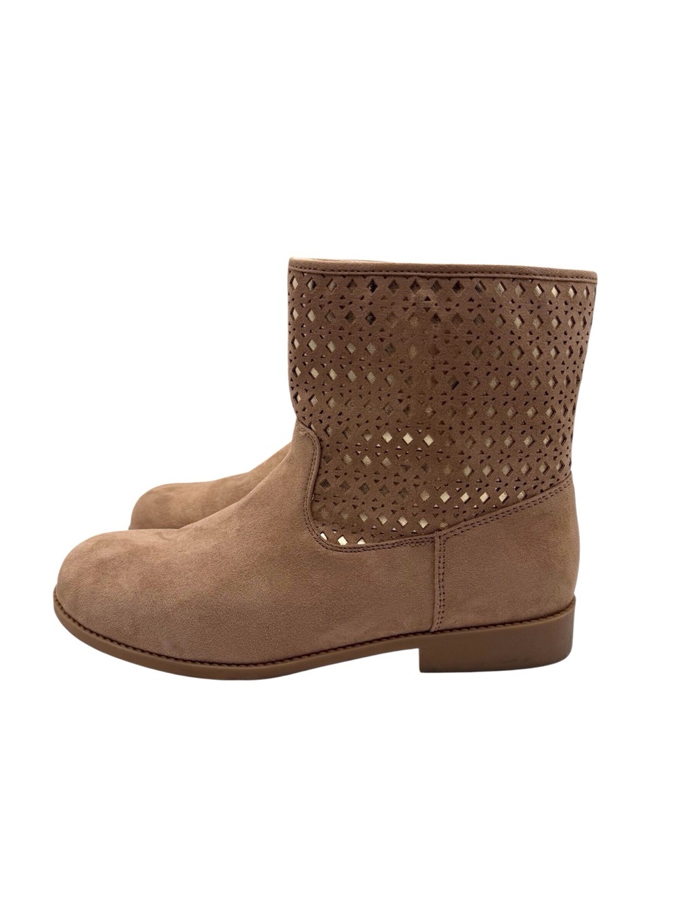 American Eagle tan Diamond cut eyelet slip on faux suede ankle boot women’s sz 6